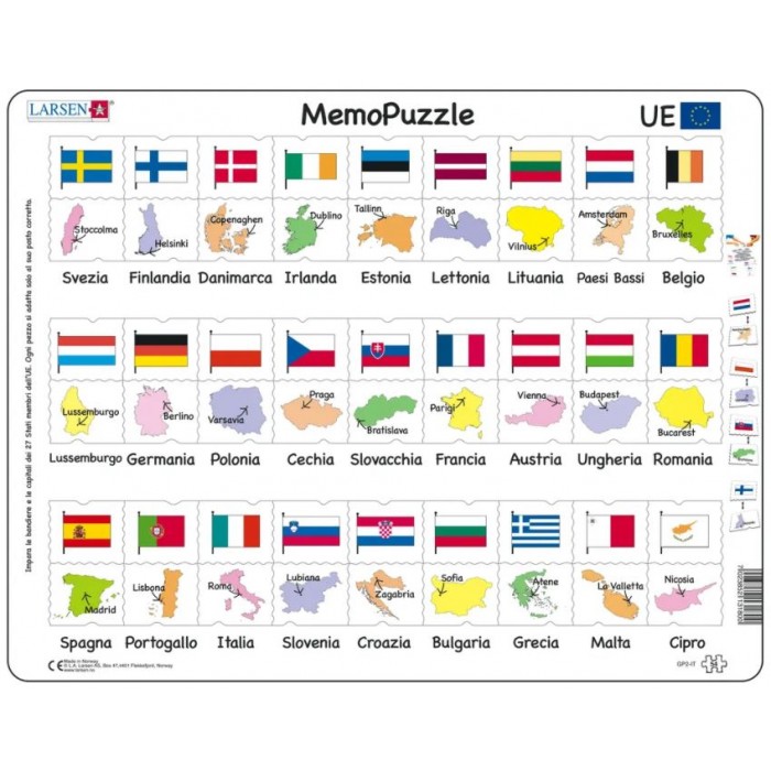 Frame Puzzle - MemoPuzzle - Names, Flags and Capitals of 27 EU Member States (Italian)