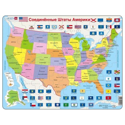 Larsen-K12-RU Frame Jigsaw Puzzle - Map of the United States (in Russian)