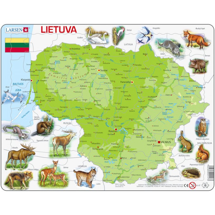  Larsen-K47-LT Frame Puzzle - Physical Map of Lithuania