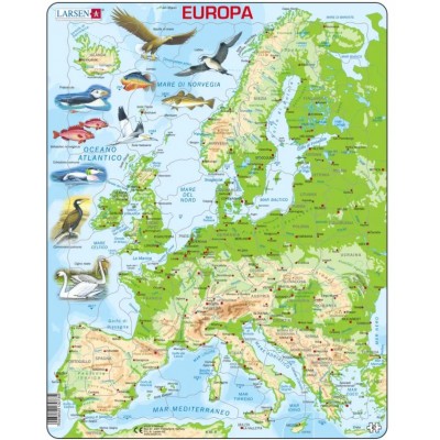 Larsen-K70-IT Frame Puzzle - Topographic Map of Europe (Italian)