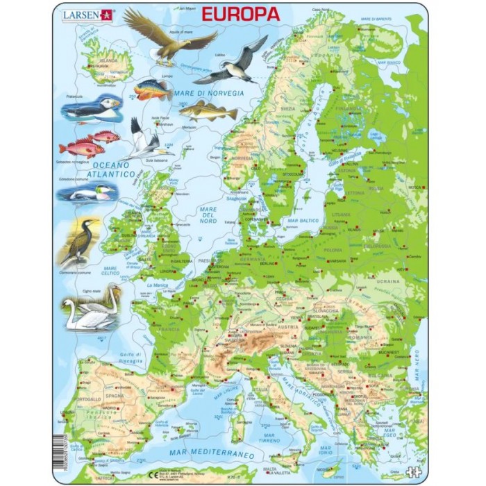 Frame Puzzle - Topographic Map of Europe (Italian)