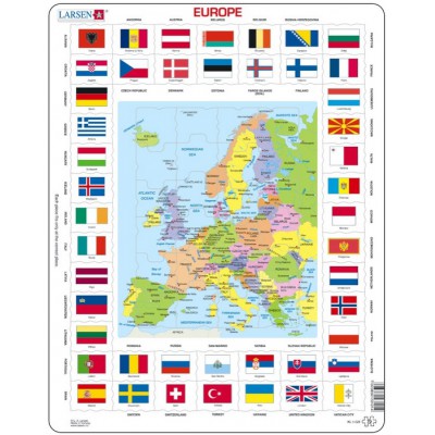 Puzzle Larsen-KL1-FR Map of Europe and Flags (in French)