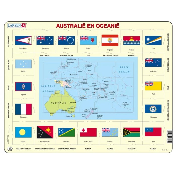 Larsen-KL5-NL Frame Jigsaw Puzzle - Australia and Oceania (in Dutch)