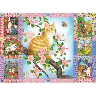 Puzzle Cobble-Hill-80272 Blossoms and Kittens Quilt
