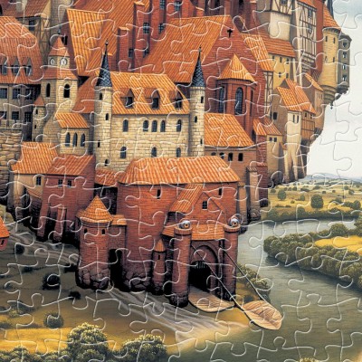 Pintoo-H1645 Plastic Puzzle - Jacek Yerka - City is Landing