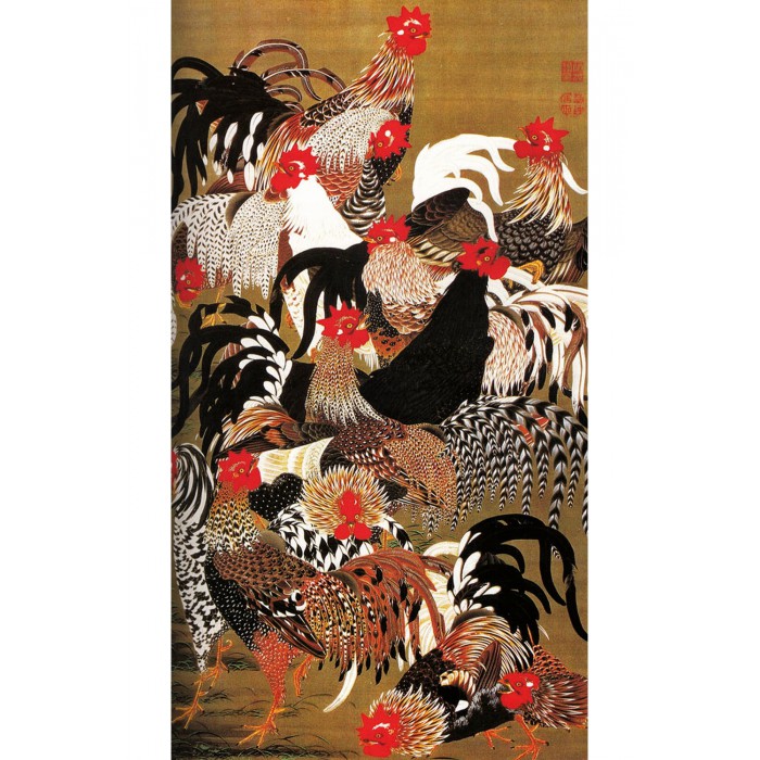 Puzzle-Michele-Wilson-A177-150 Handgeschnittenes Holzpuzzle - Japanische Kunst: Hähne Und Hennen