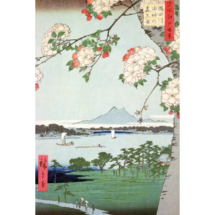Puzzle-Michele-Wilson-A974-150 Handgeschnittenes Holzpuzzle - Hiroshige: Blühender Apfelbaum