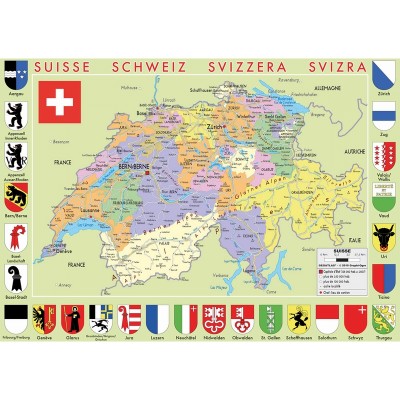Puzzle-Michele-Wilson-K77-50 Hand-Cut Wooden Puzzle - Switzerland Map
