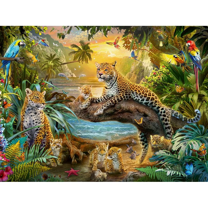 Puzzle Ravensburger-00738 Leopard family in the jungle