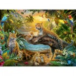 Puzzle  Ravensburger-00738 Leopard family in the jungle