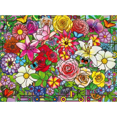 Ravensburger-01364 Wellness & Puzzle - Stained Glass Flowers