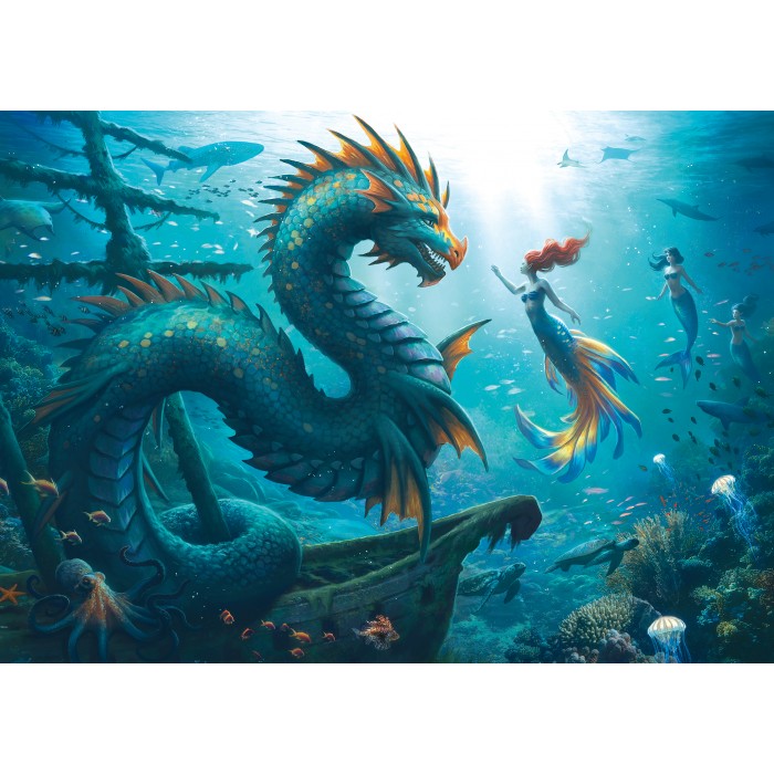 Puzzle  Ravensburger-01434 Dragon - Mermaid And Turtles Of The Deep