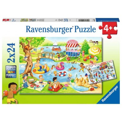 Ravensburger-05057 2 Puzzles - Recreation at the Lake