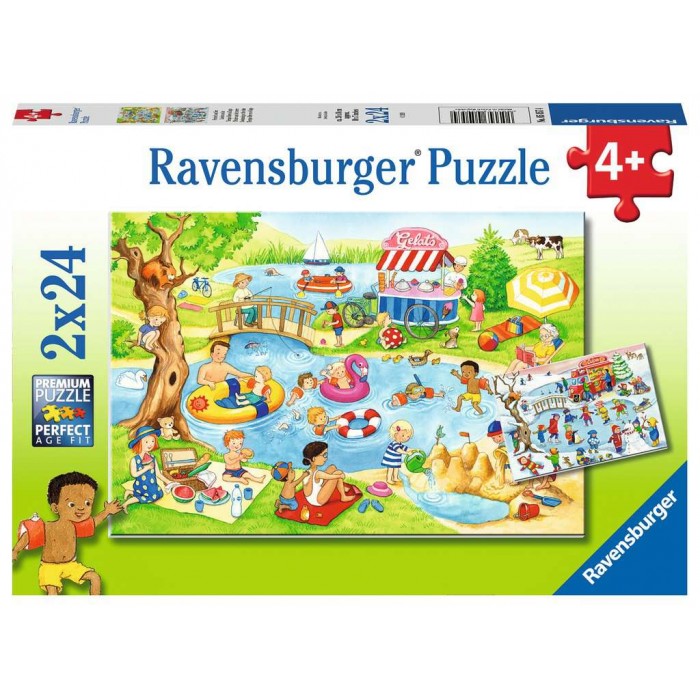  Ravensburger-05057 2 Puzzles - Recreation at the Lake