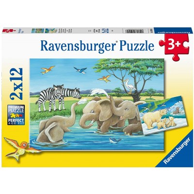 Ravensburger-05095 2 Puzzles - Baby Animals from All Over the World