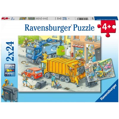 Ravensburger-05096 2 Puzzles - Rubbish Collection And Tow Truck