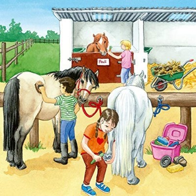 Ravensburger-05129 3 Puzzles - A Day at the Riding School