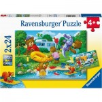  Ravensburger-05247 2 Puzzles - The Bear family goes camping