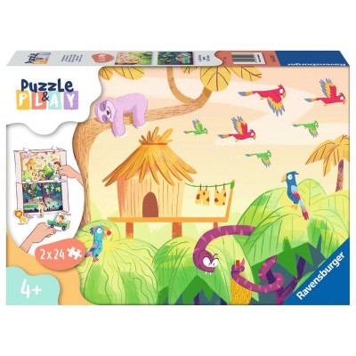 Ravensburger-05593 2 Puzzles - Puzzle & Play - Jungle Adventures