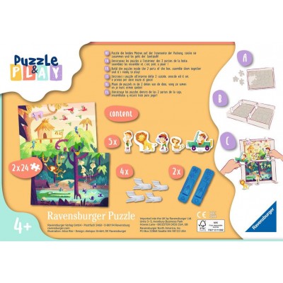 Ravensburger-05593 2 Puzzles - Puzzle & Play - Jungle Adventures