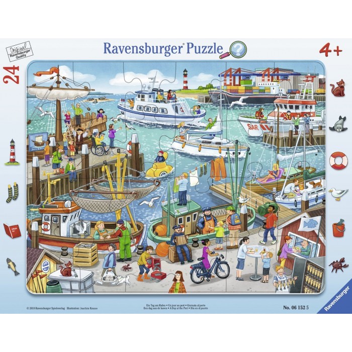 Ravensburger-06152 Frame Puzzle - One Day at the Harbor