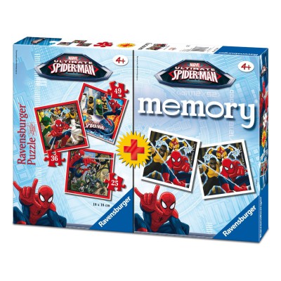 Ravensburger-07359 3 Jigsaw Puzzles Spiderman + Memory