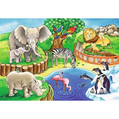 Ravensburger-07602 2 Jigsaw Puzzles - Animals in the Zoo