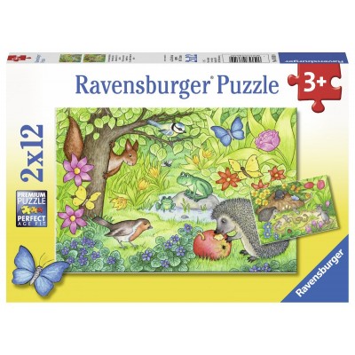 Ravensburger-07610 2 Jigsaw Puzzles - Animals in Our Garden