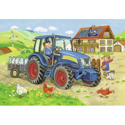 Ravensburger-07616 2 Puzzles - Construction Site and Farm