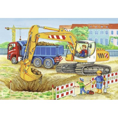 Ravensburger-07616 2 Puzzles - Construction Site and Farm
