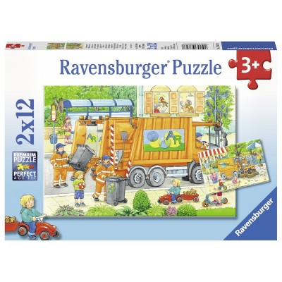 Ravensburger-07617 2 Puzzles - Garbage Disposal & Sweeper