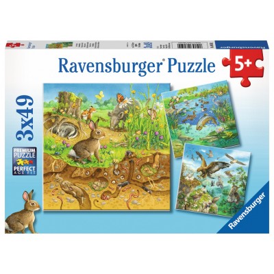 Ravensburger-08050 3 Puzzles - Animals in their Habitats