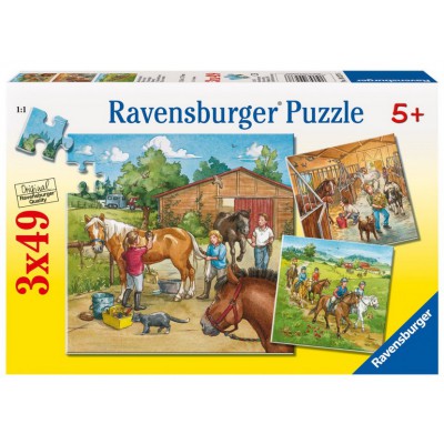 Ravensburger-09237 Jigsaw Puzzle - 3 x 49 Pieces - Welcome to Riding School