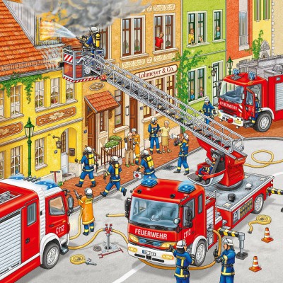 Ravensburger-09401 Jigsaw Puzzle - 3 x 49 Pieces : Firemen at Work