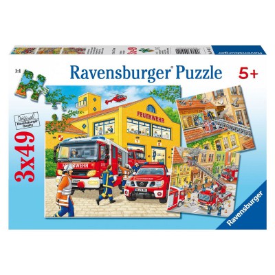 Ravensburger-09401 Jigsaw Puzzle - 3 x 49 Pieces : Firemen at Work