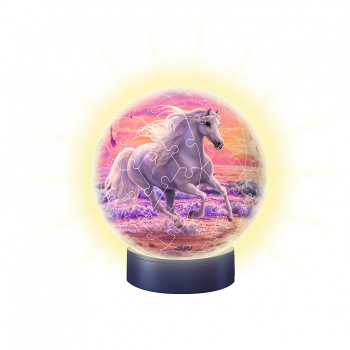 Ravensburger-11843 3D Puzzle - 3D Puzzle-Ball with LED - Horses on the Beach