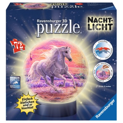 Ravensburger-11843 3D Puzzle - 3D Puzzle-Ball with LED - Horses on the Beach