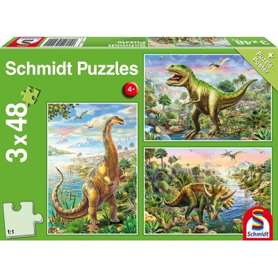 Schmidt-Spiele-56202 3 Jigsaw Puzzles - Dinosaurs