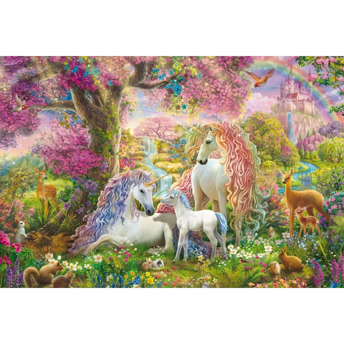 Puzzle  Schmidt-Spiele-56387 Unicorn Family in the Blossom Forest