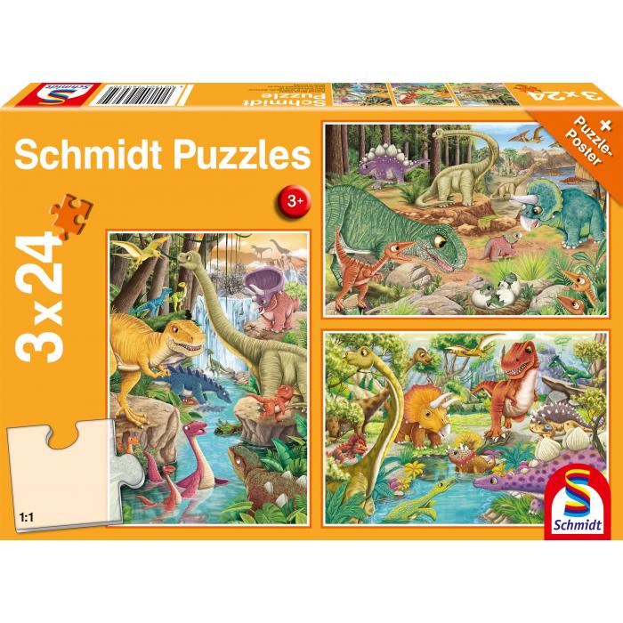  Schmidt-Spiele-56465 3 Puzzles - Fun with Dinosaurs