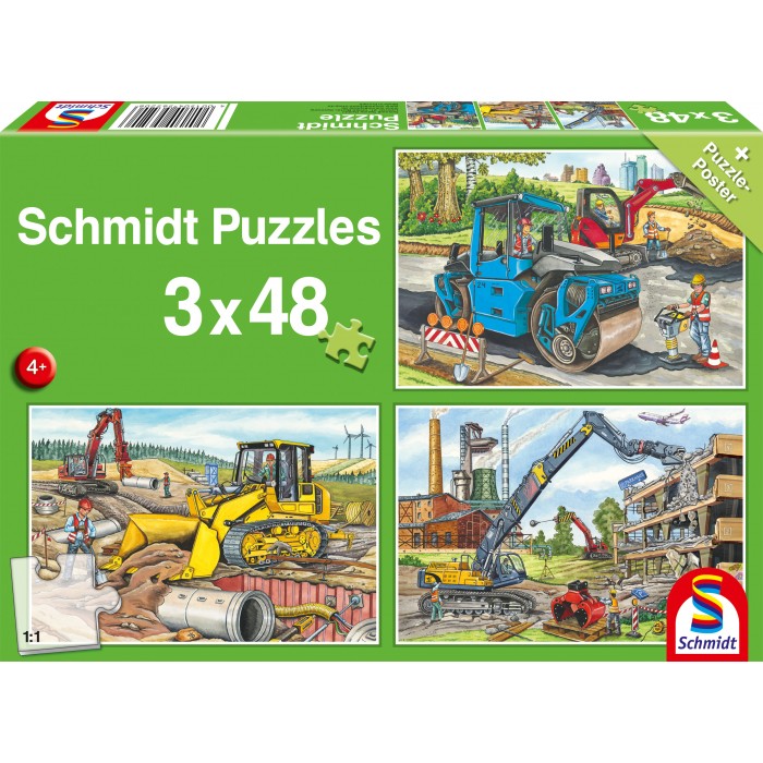  Schmidt-Spiele-56520 3 Puzzles - My Favourite Construction Vehicles