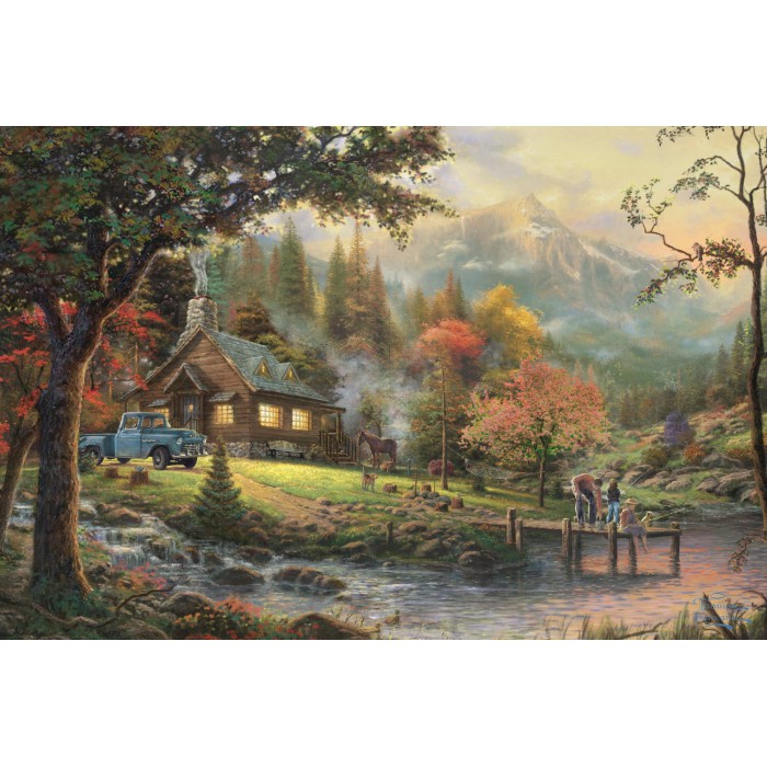 Puzzle  Schmidt-Spiele-58465 Thomas Kinkade: Idyll at riverside