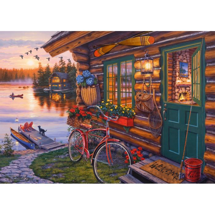 Puzzle  Schmidt-Spiele-58531 Lakeside Cabin with Bike