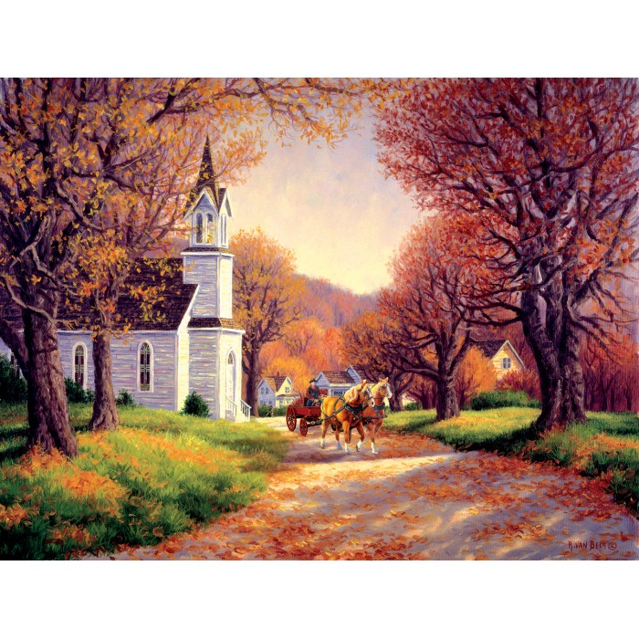 Puzzle Sunsout-62809 Road by the Church
