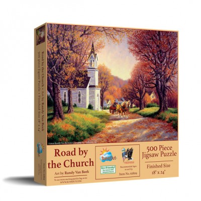 Puzzle Sunsout-62809 Road by the Church