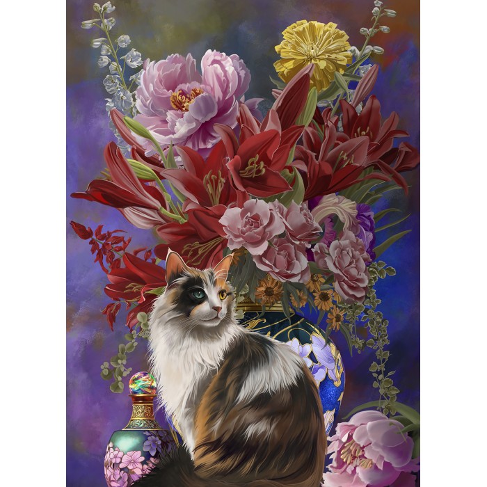 XXL Pieces - Cats and Flowers four Chinoiserie