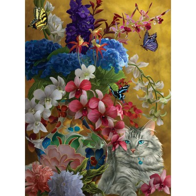 Puzzle Sunsout-67796 Nene Thomas - Gilded Cats and Flowers