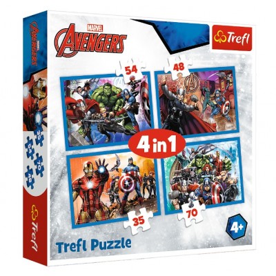 Trefl-34310 4 Puzzles - Marvel Avengers