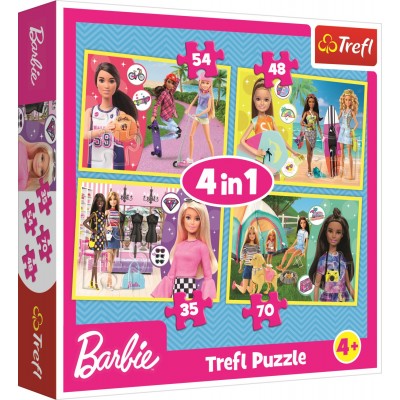Trefl-34333 4 Puzzles - Barbie